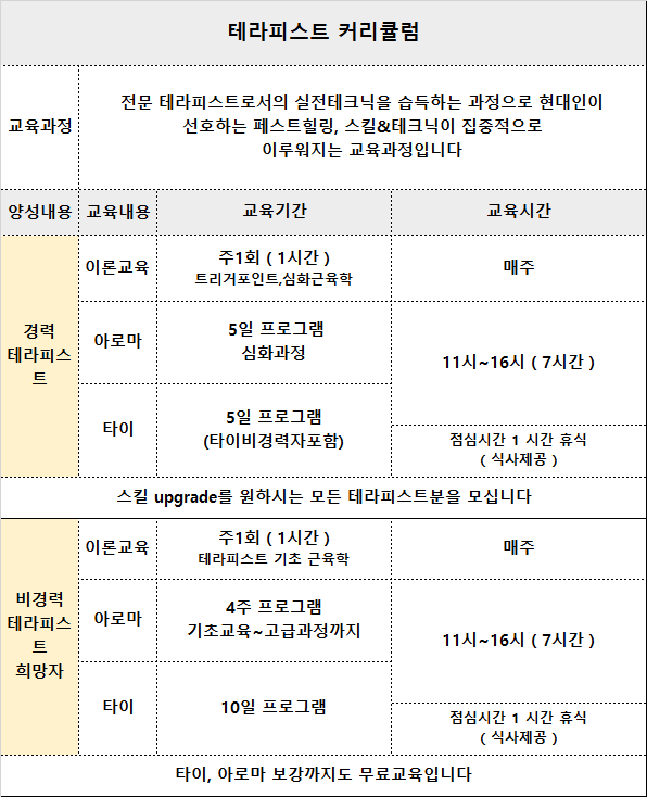 청담더타이 홍대점  타이&아로마 관리사 모집합니다.